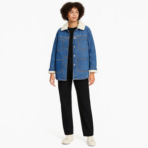 Joe Fresh Sherpa-Lined Denim Jacket XS – Classic Jean Coat with Faux Fur